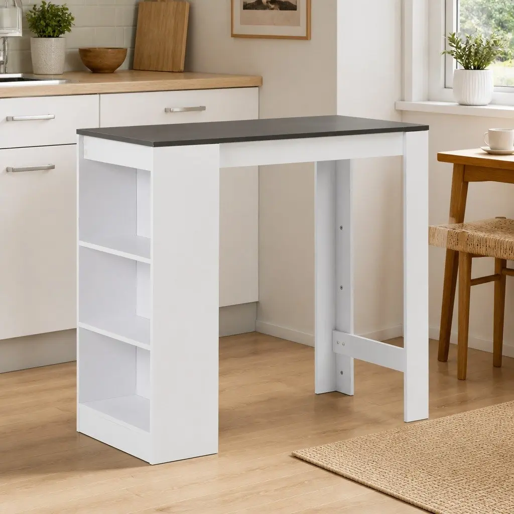 White Bar Table with Storage Shelf