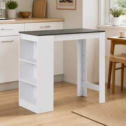Compact White Bar Table with Storage Shelf