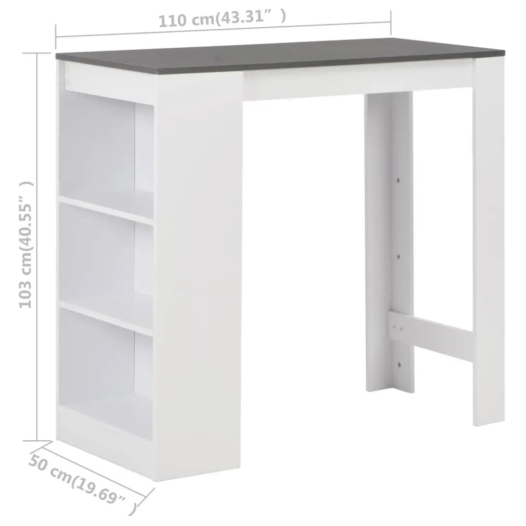 White Bar Table with Storage Shelf