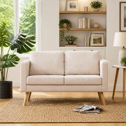 Cream 2-Seater Sofa with Padded Cushions