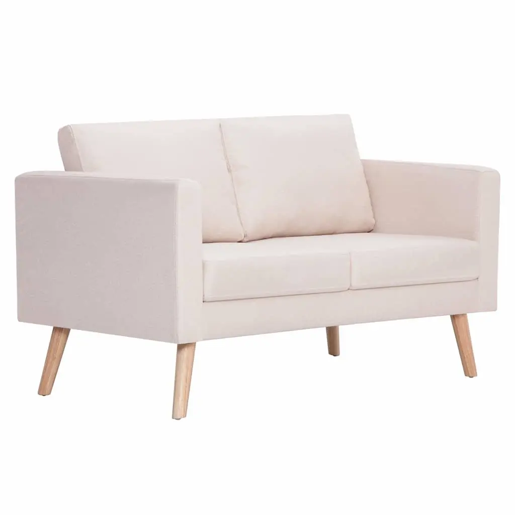 2-Seater Sofa Fabric Cream Wooden Frame Padded Cushions