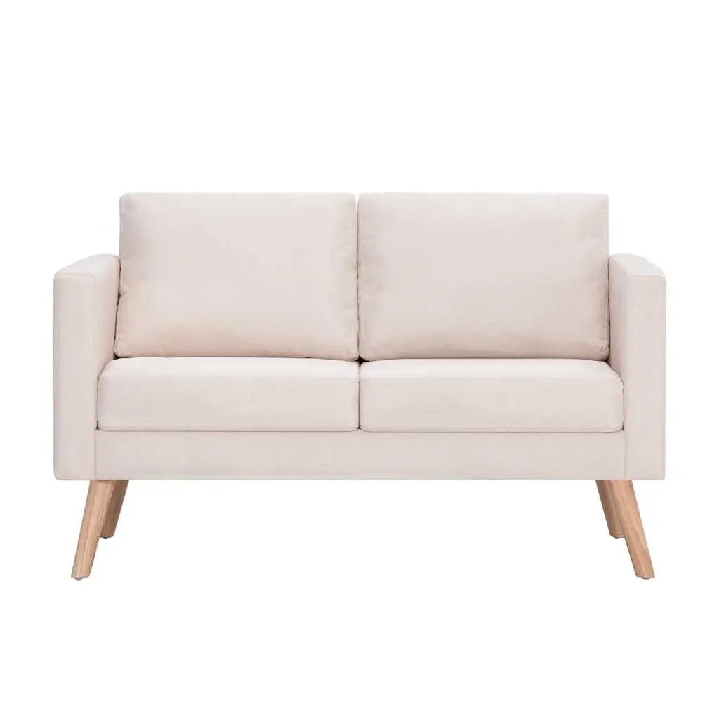 2-Seater Sofa Fabric Cream Wooden Frame Padded Cushions