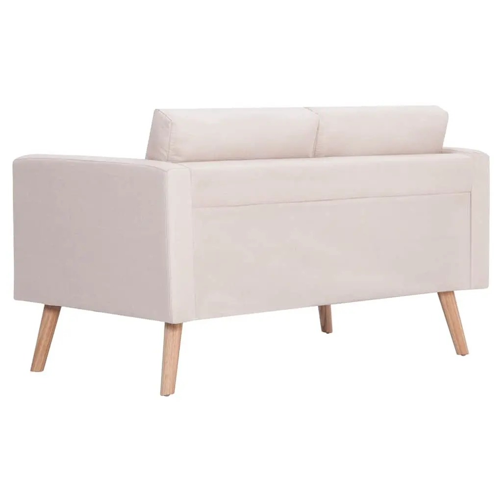 2-Seater Sofa Fabric Cream Wooden Frame Padded Cushions
