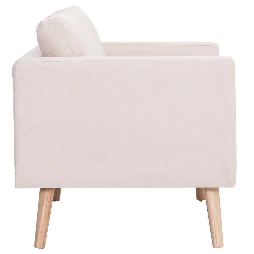 2-Seater Sofa Fabric Cream Wooden Frame Padded Cushions