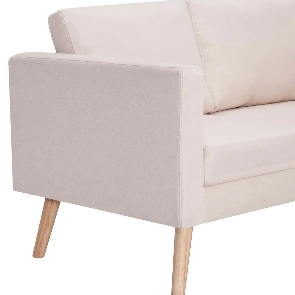 2-Seater Sofa Fabric Cream Wooden Frame Padded Cushions