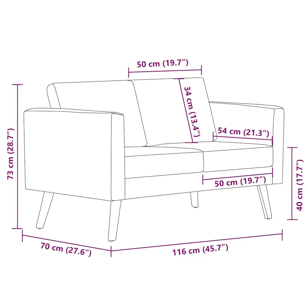 2-Seater Sofa Fabric Cream Wooden Frame Padded Cushions