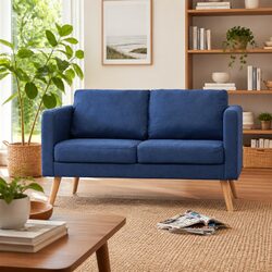 Cozy 2-Seater Sofa in Blue Fabric for Living Spaces