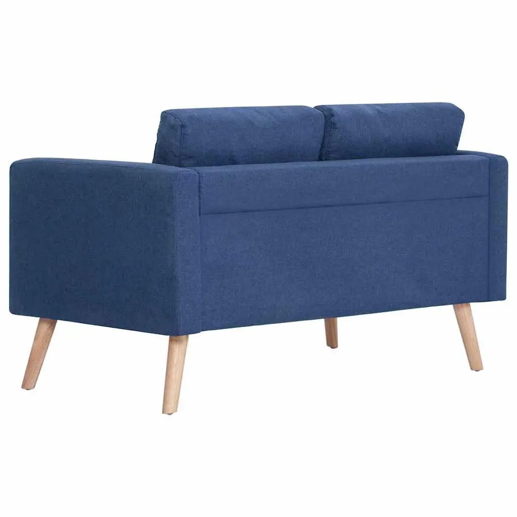 2-Seater Sofa Blue Fabric Couch Padded Cushions Removable Covers Wooden Frame