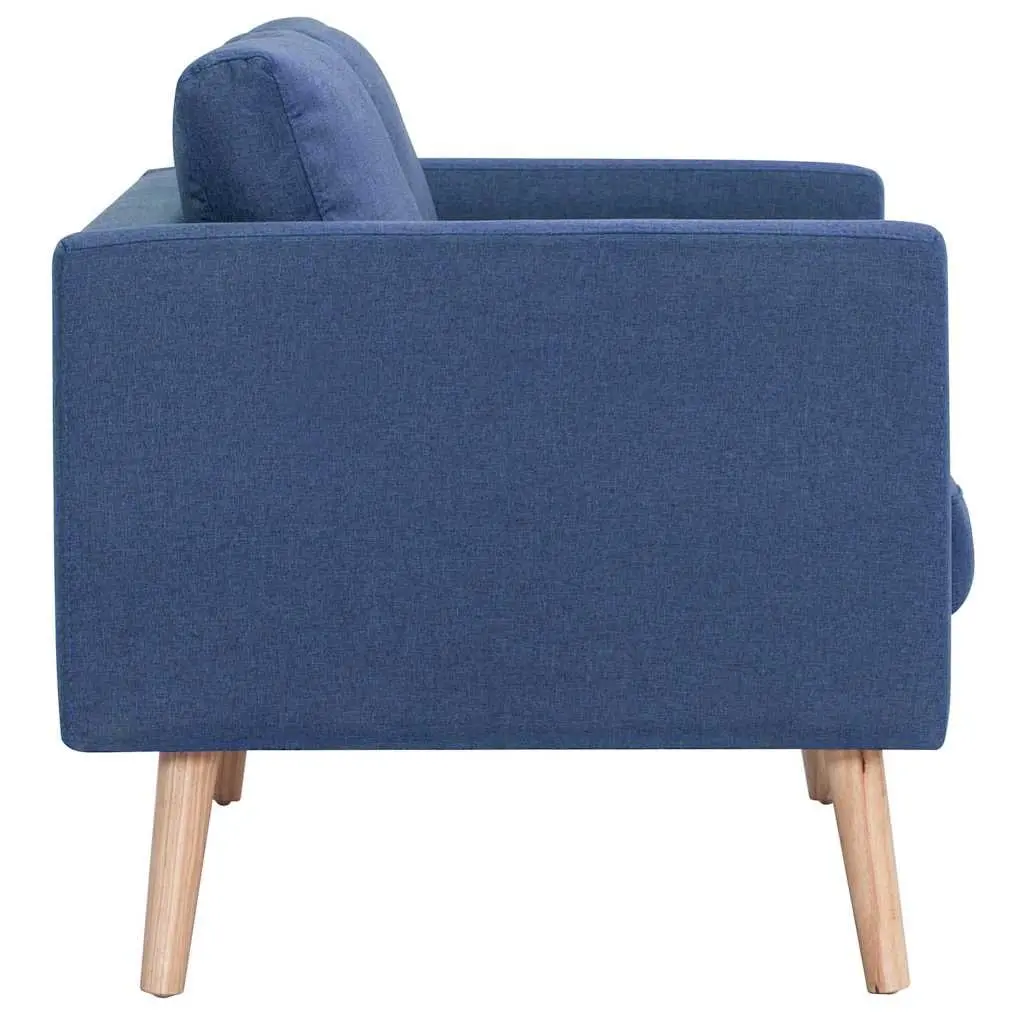 2-Seater Sofa Blue Fabric Couch Padded Cushions Removable Covers Wooden Frame