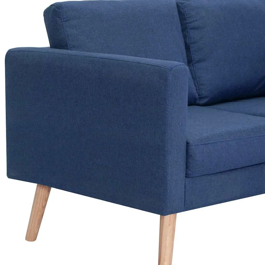 2-Seater Sofa Blue Fabric Couch Padded Cushions Removable Covers Wooden Frame