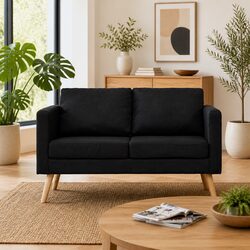 Comfortable 2-Seater Sofa in Black Fabric