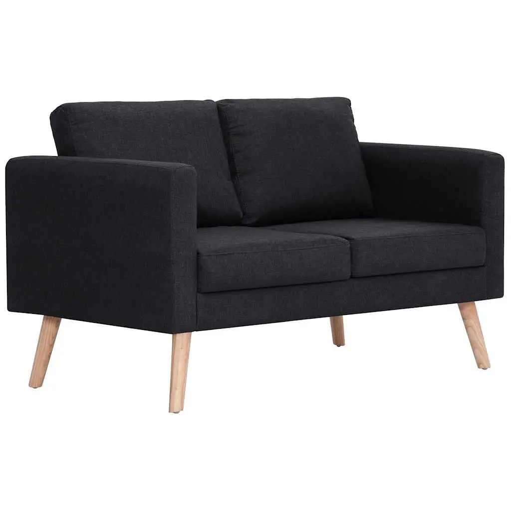 2-Seater Sofa Black Fabric Living Room Couch Padded Cushions Removable Covers Wooden Frame