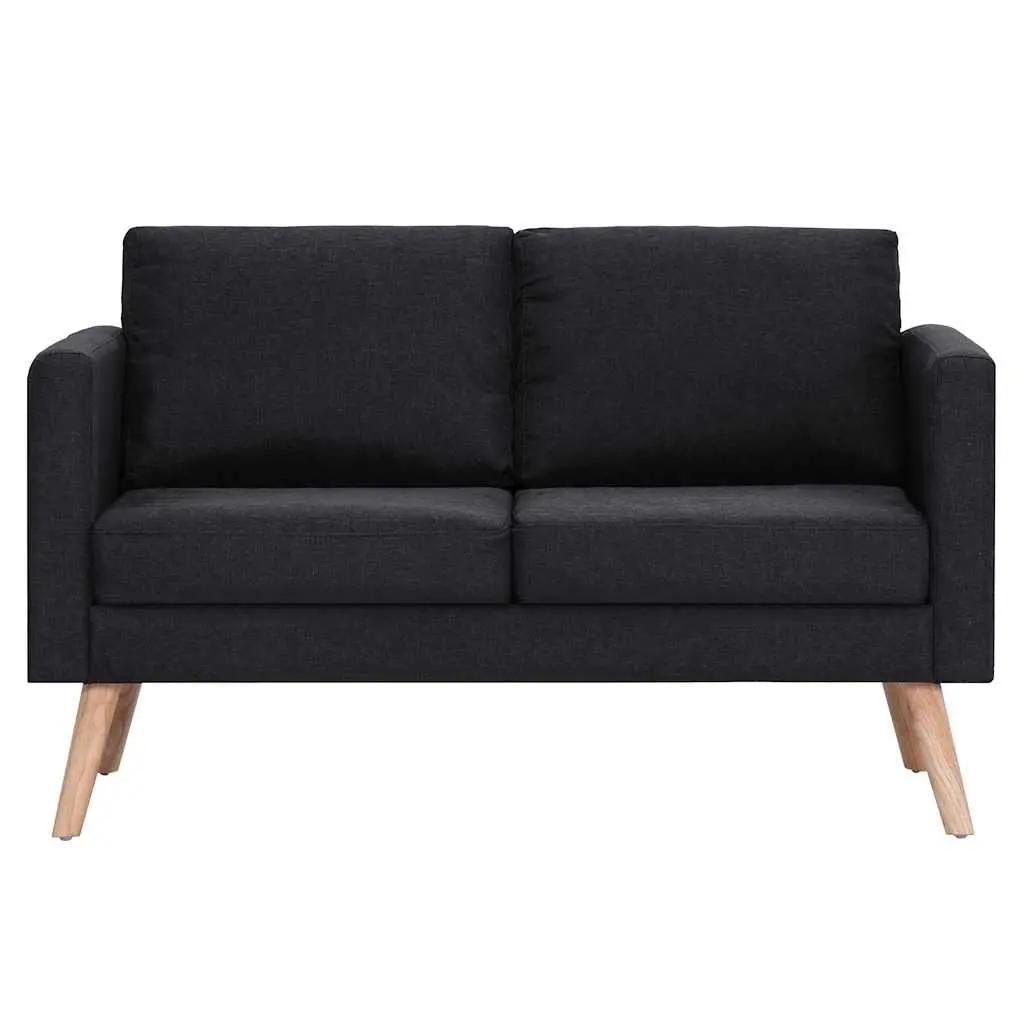 2-Seater Sofa Black Fabric Living Room Couch Padded Cushions Removable Covers Wooden Frame