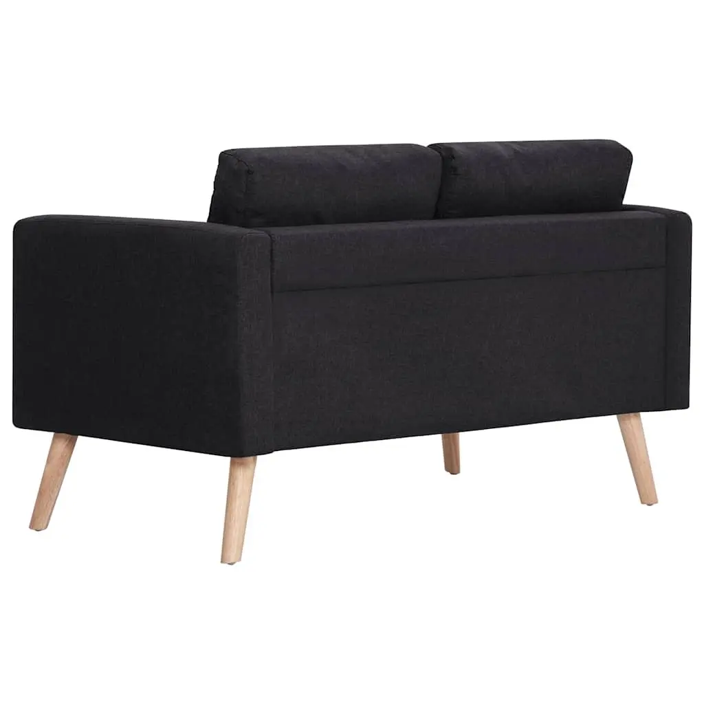 2-Seater Sofa Black Fabric Living Room Couch Padded Cushions Removable Covers Wooden Frame