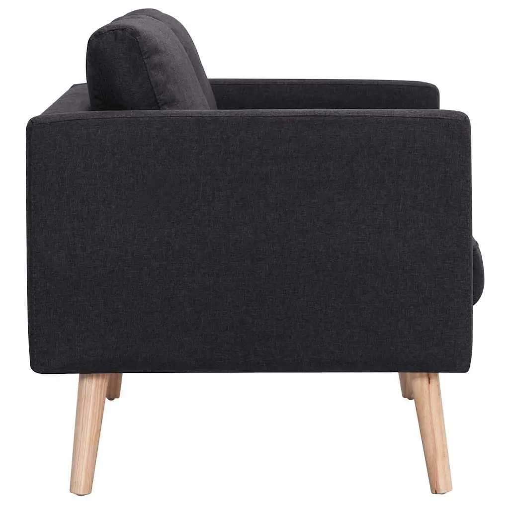 2-Seater Sofa Black Fabric Living Room Couch Padded Cushions Removable Covers Wooden Frame