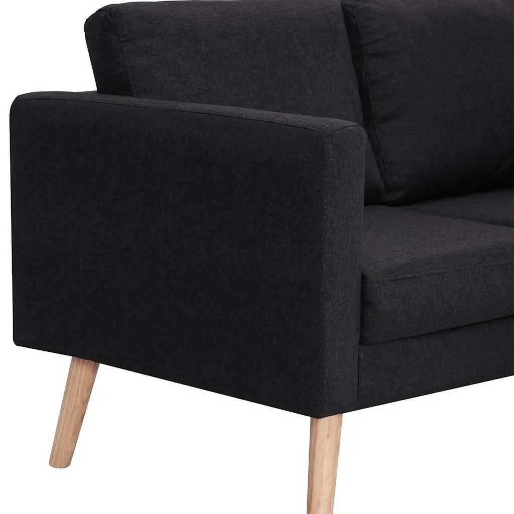 2-Seater Sofa Black Fabric Living Room Couch Padded Cushions Removable Covers Wooden Frame