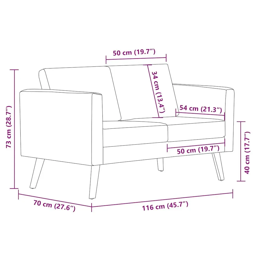 2-Seater Sofa Black Fabric Living Room Couch Padded Cushions Removable Covers Wooden Frame