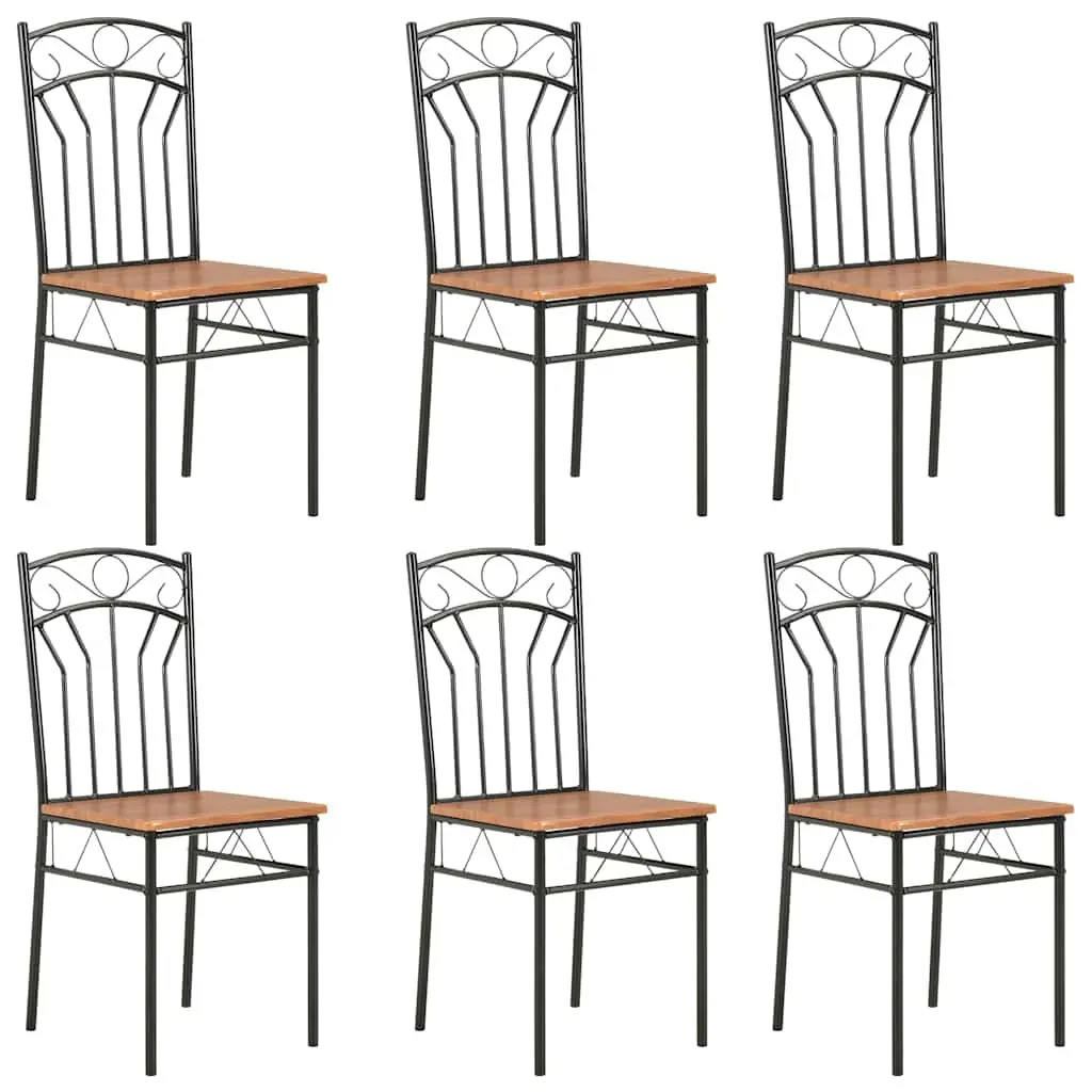 Dining Chairs Set 6 pcs Brown Kitchen Room Furniture Mid-Century Modern Style