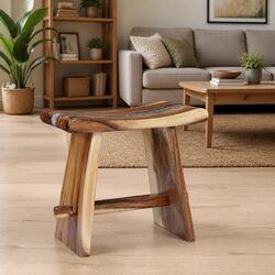 Compact Multicolour Solid Wood and Polyresin Stool