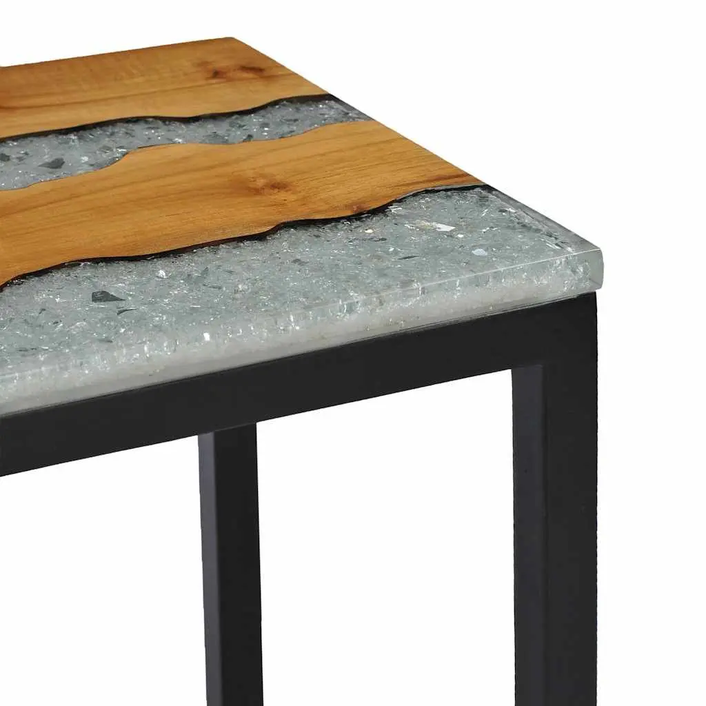 Nesting Tables 3 Piece Set in Teak Wood and Glass
