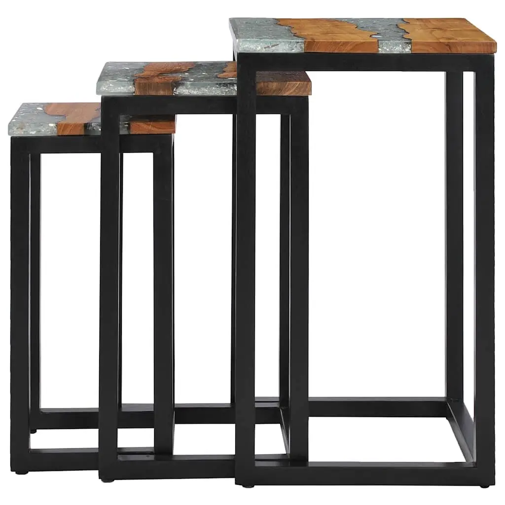 Nesting Tables 3 Piece Set in Teak Wood and Glass
