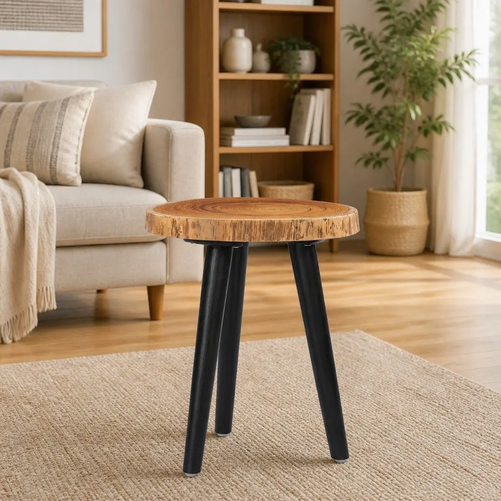 Round Coffee Table with Teak Root Top and Mango Wood Base
