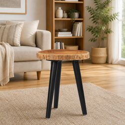 Round Coffee Table with Teak Root Top and Mango Wood Base