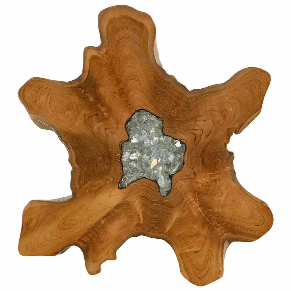 Coffee Table 70x45 cm Solid Teak Wood Polyresin Top Accent Living Room Furniture