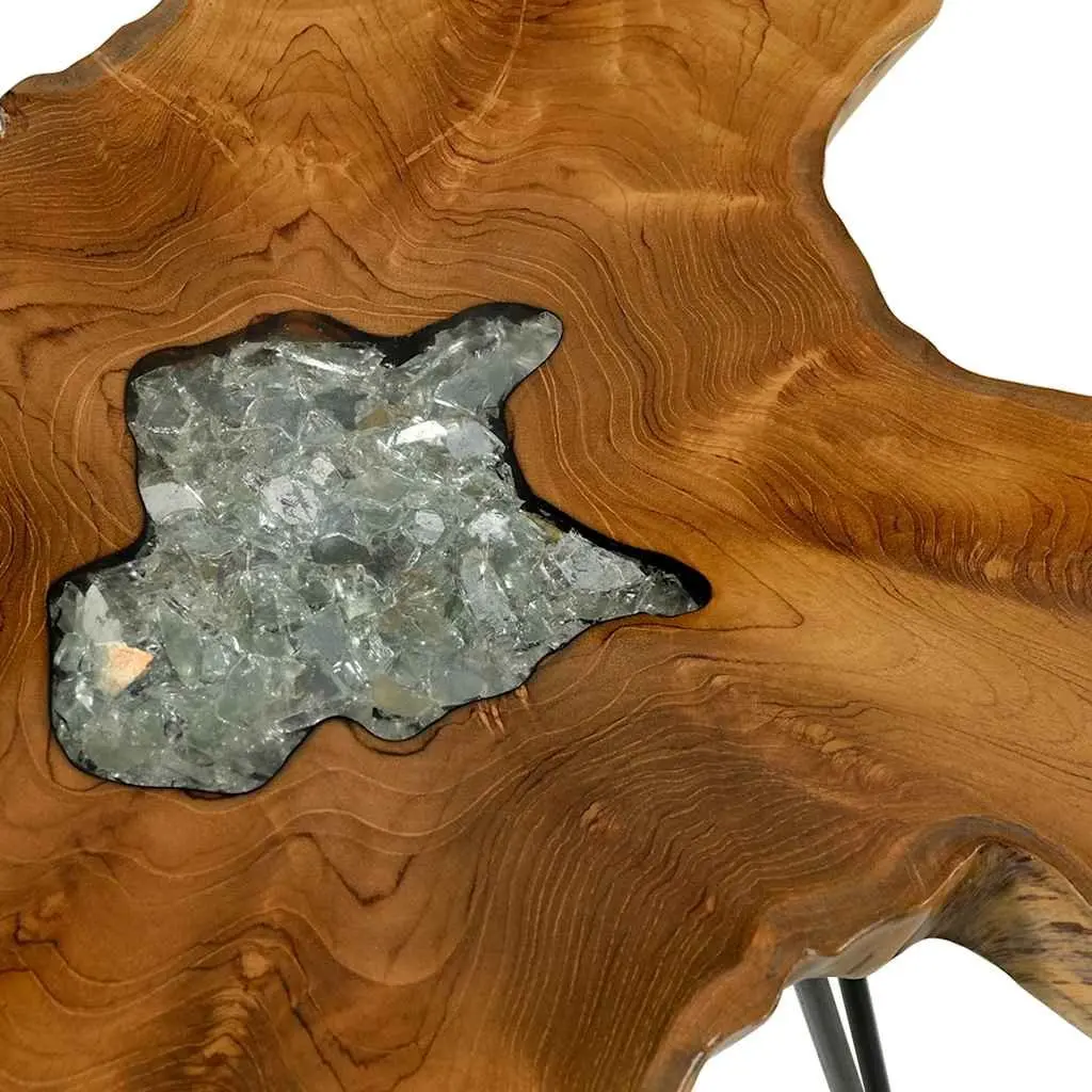 Coffee Table 70x45 cm Solid Teak Wood Polyresin Top Accent Living Room Furniture