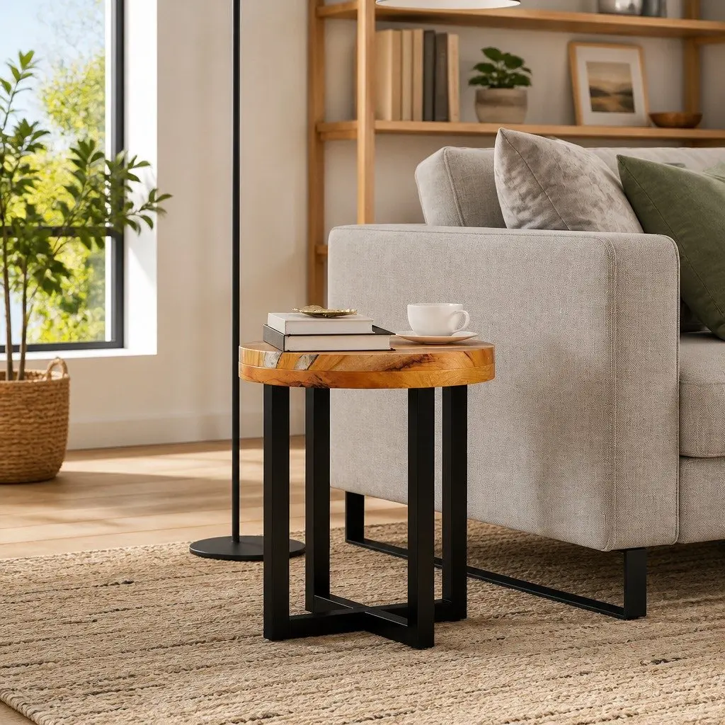 Round Solid Teak and Mango Wood Coffee Table