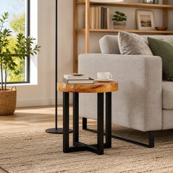 Round Solid Teak and Mango Wood Coffee Table