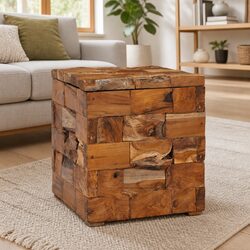 Rustic Mosaic Design Teak Wood Storage Stool