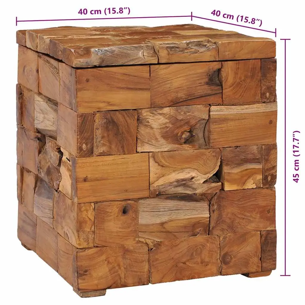 Storage Stool Solid Teak Wood Brown Compact Bedside Table Rustic Mosaic Design