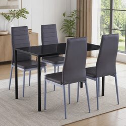 Elegant Grey Dining Table Set with Glass Top