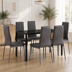 Modern 7-Piece Grey Dining Set with 6 Chairs