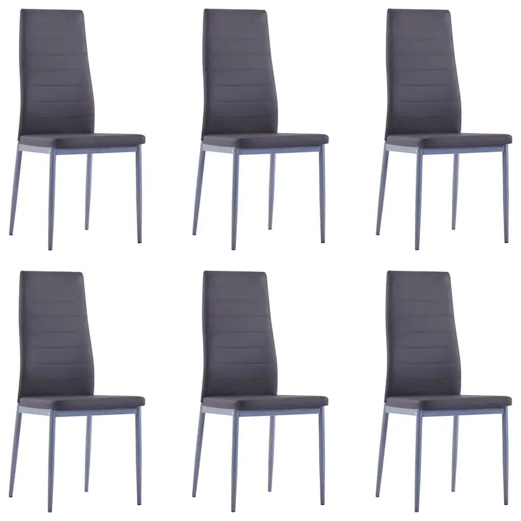 Dining Set Modern 7 Piece Grey Tempered Glass Table Faux Leather Chairs