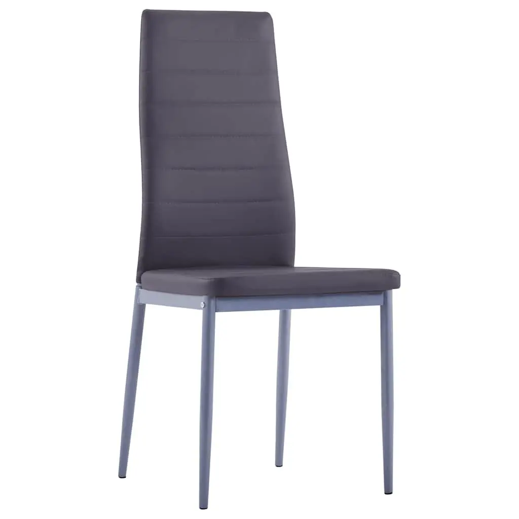 Dining Set Modern 7 Piece Grey Tempered Glass Table Faux Leather Chairs