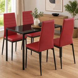 Wine Red Five Piece Dining Set with Glass Top