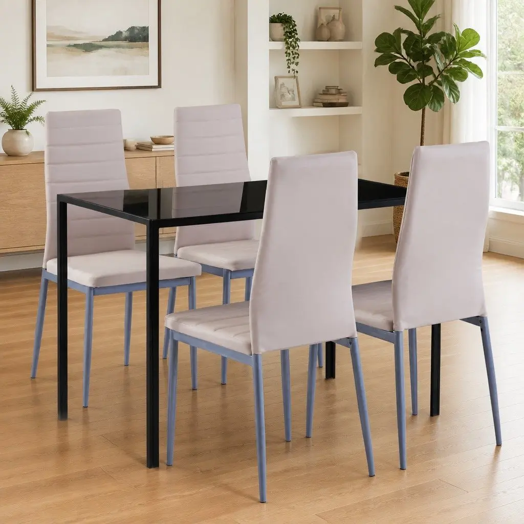 5-Piece Dining Table Set with Beige Chairs