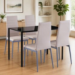 Modern 5-Piece Dining Table Set with Beige Chairs