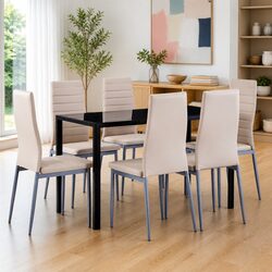 Beige 7-Piece Dining Set with Modern Design