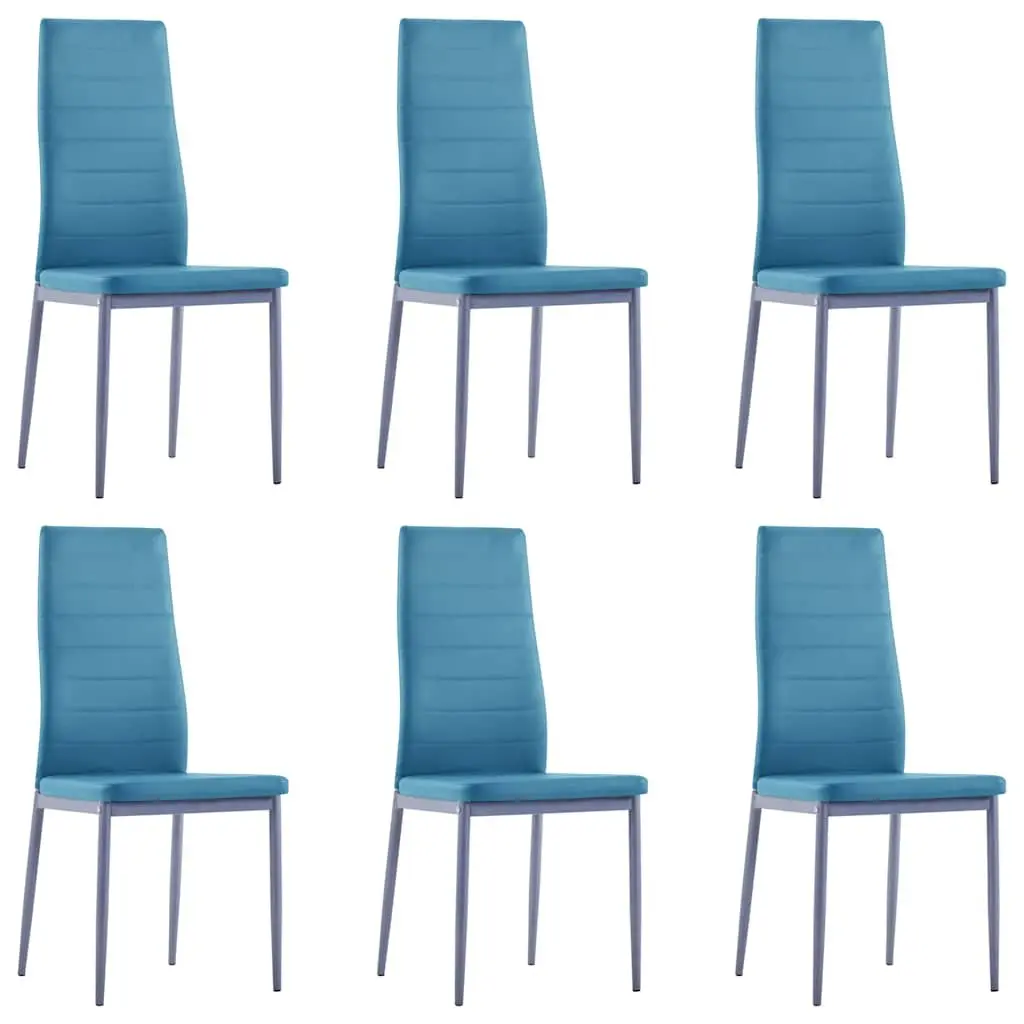 Dining Table Set Modern 7 Piece Glass Top Faux Leather Chairs Blue