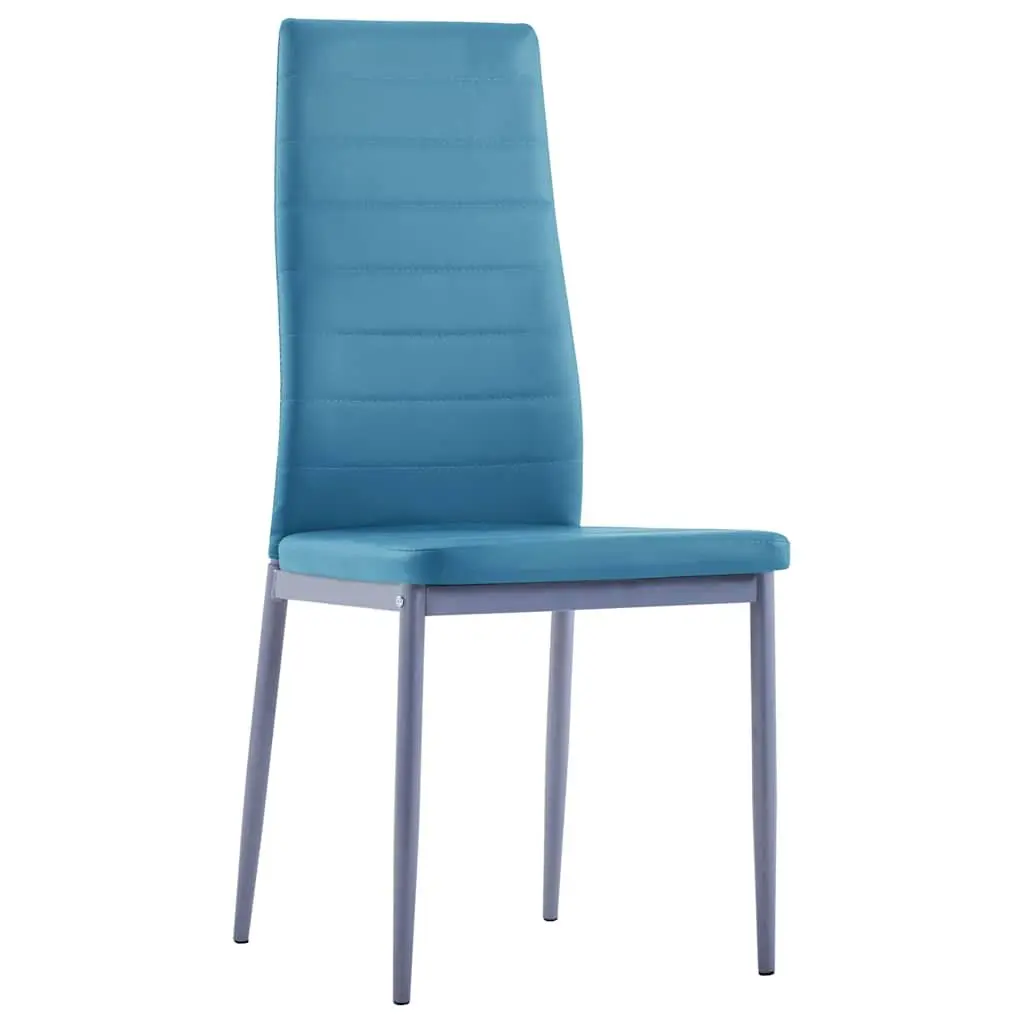Dining Table Set Modern 7 Piece Glass Top Faux Leather Chairs Blue