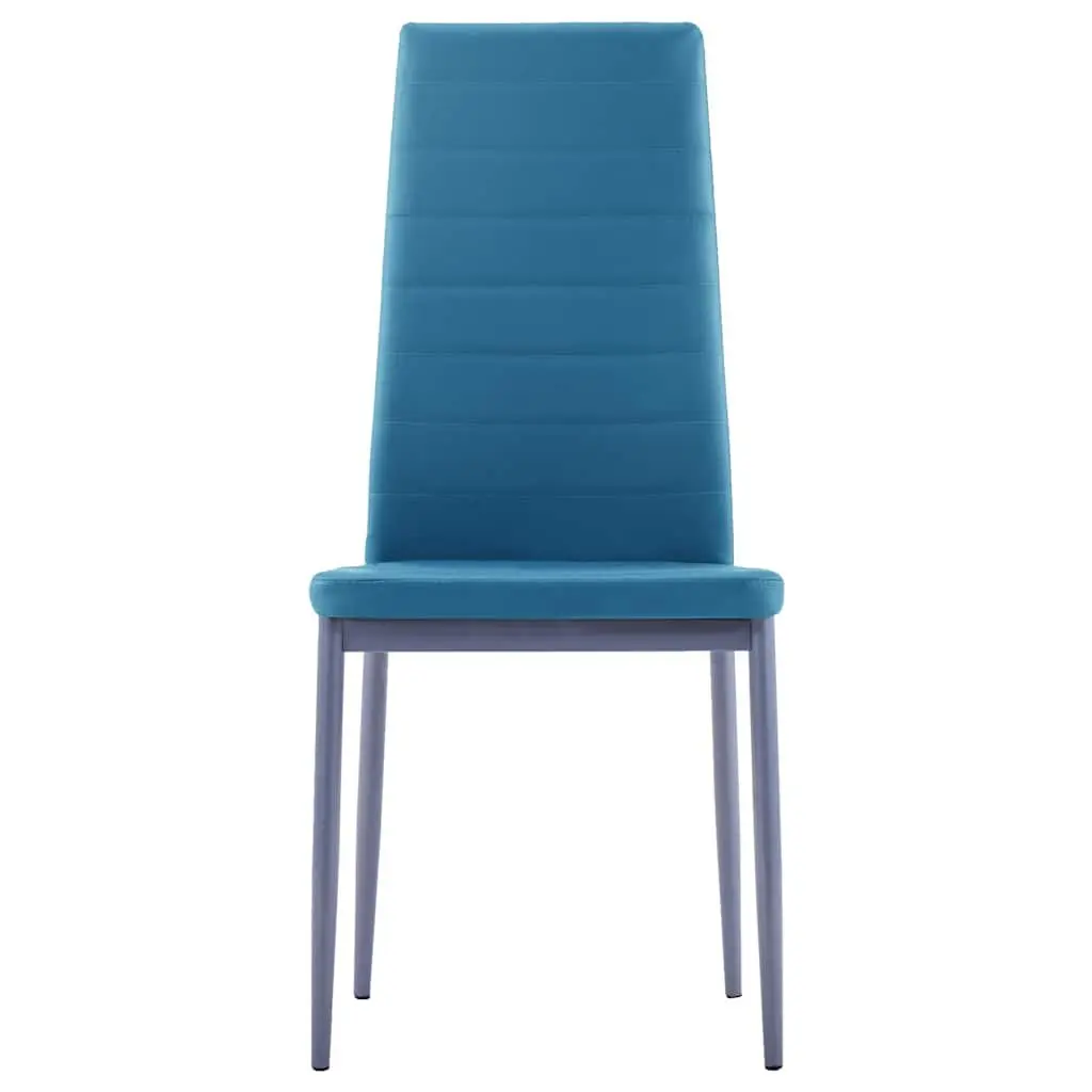 Dining Table Set Modern 7 Piece Glass Top Faux Leather Chairs Blue