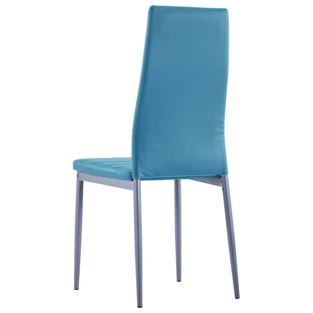 Dining Table Set Modern 7 Piece Glass Top Faux Leather Chairs Blue