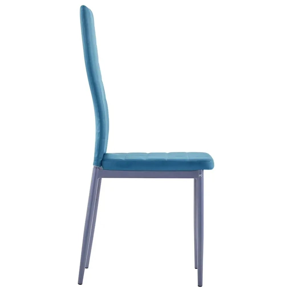 Dining Table Set Modern 7 Piece Glass Top Faux Leather Chairs Blue