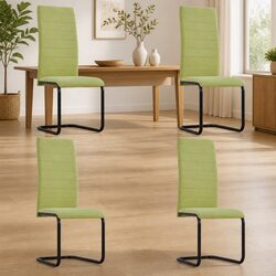 Set of 4 Green Fabric Cantilever Dining Chairs