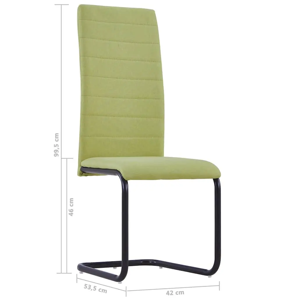 Dining Chairs Cantilever Green Fabric Set of 4 Modern Kitchen Room Seating