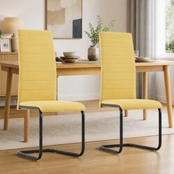 Set of 2 Yellow Fabric Cantilever Dining Chairs