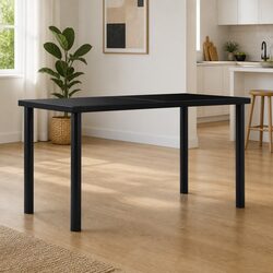 Elegant Black Glass Dining Table with Metal Frame